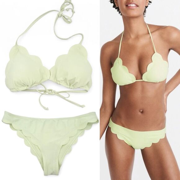 Abercrombie Scallop Triangle Bikini Set Size Large Light Green Swim Top Bottom - Picture 1 of 16